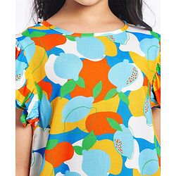 Pine Kids Rayon Woven Flutter Sleeves Top with Abstract Print - Blue & Yellow