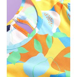 Pine Kids Rayon Woven Flutter Sleeves Top with Abstract Print - Blue & Yellow