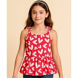 Babyhug Woven Sleeveless Top With Heart Print - Red