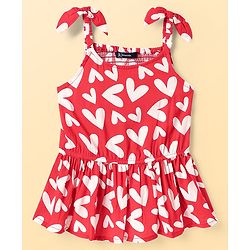 Babyhug Woven Sleeveless Top With Heart Print - Red