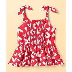 Babyhug Woven Sleeveless Top With Heart Print - Red