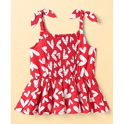 Babyhug Woven Sleeveless Top With Heart Print - Red