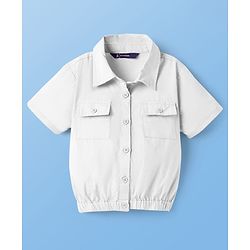 Pine Kids Poplin Woven Half Sleeves Solid Color Top - White
