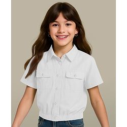 Pine Kids Poplin Woven Half Sleeves Solid Color Top - White