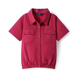 Pine Kids Poplin Woven Half Sleeves Solid Color Shirt Style Top - Dark Pink