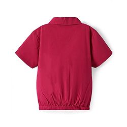 Pine Kids Poplin Woven Half Sleeves Solid Color Shirt Style Top - Dark Pink