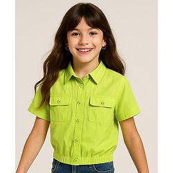 Pine Kids Poplin Woven Half Sleeves Top with Pockets - Limegreen
