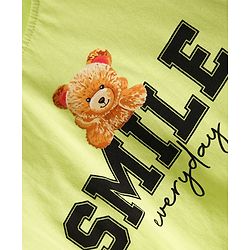 Pine Kids Cotton Knit Half Raglan Sleeves T-Shirt With Teddy Print & Tape Detailing - Limegreen