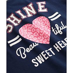 Pine Kids Cotton Knit Half Raglan Sleeves T-Shirt With Shine Text Print & Tape Detailing - Navy Blue