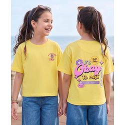 Pine Kids Cotton Knit Half Sleeves Drop Shoulder T-Shirt With Its Ok To Rest Print - Yellow