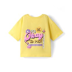Pine Kids Cotton Knit Half Sleeves Drop Shoulder T-Shirt With Its Ok To Rest Print - Yellow