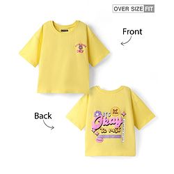 Pine Kids Cotton Knit Half Sleeves Drop Shoulder T-Shirt With Its Ok To Rest Print - Yellow
