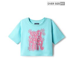 Pine Kids Cotton Knit Half Sleeves Drop Shoulder T-Shirt with You Go Girl Text Print - Light Blue
