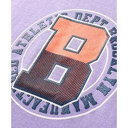 Pine Kids Cotton Knit Half Drop Shoulder Sleeves T-Shirt with Text Print - Lavender