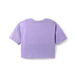 Pine Kids Cotton Knit Half Drop Shoulder Sleeves T-Shirt with Text Print - Lavender