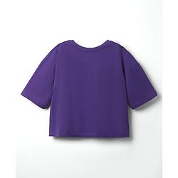 Pine Kids Cotton Knit Half Sleeves Drop Shoulder T-Shirt with Love Text Print - Purple