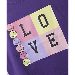 Pine Kids Cotton Knit Half Sleeves Drop Shoulder T-Shirt with Love Text Print - Purple