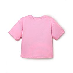 Pine Kids Cotton Knit Half Sleeves Drop Shoulder T-Shirt with Beach Theme Print - Pink
