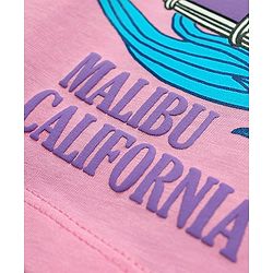 Pine Kids Cotton Knit Half Sleeves Drop Shoulder T-Shirt with Beach Theme Print - Pink