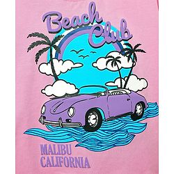 Pine Kids Cotton Knit Half Sleeves Drop Shoulder T-Shirt with Beach Theme Print - Pink