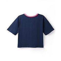 Pine Kids Cotton Knit Half Drop Shoulder Sleeves T-Shirt with Skating Print - Navy Blue