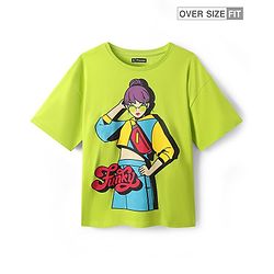 Pine Kids Cotton Knit Half Drop Shoulder Sleeves Oversized Printed T-Shirt - Light Green