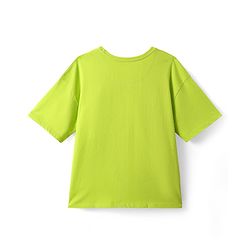 Pine Kids Cotton Knit Half Drop Shoulder Sleeves Oversized Printed T-Shirt - Light Green