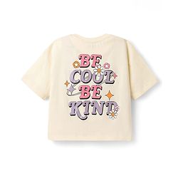 Pine Kids Cotton Knit Half Drop Shoulder Sleeves T-Shirt with Text Print - Cream
