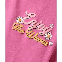 Pine Kids Cotton Knit Half Drop Shoulder Sleeves T-Shirt with Front & Back Beach Theme Print - Pink
