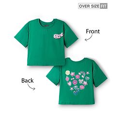 Pine Kids Cotton Knit Half Drop Shoulder Sleeves T-Shirt with Front & Back Text Print - Mint