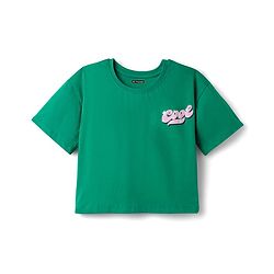 Pine Kids Cotton Knit Half Drop Shoulder Sleeves T-Shirt with Front & Back Text Print - Mint