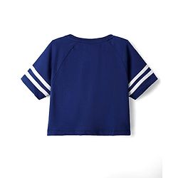 Pine Kids Cotton Knit Half Raglan Sleeves  T-Shirt with Athletic Division Text Print - Navy Blue