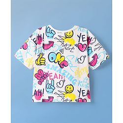 Pine Kids Cotton Knit Half Sleeves T-Shirt with Text Print - White