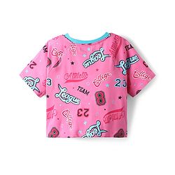 Pine Kids Cotton Knit Half Raglan Sleeves T-Shirt With Atheletic Text Print - Pink
