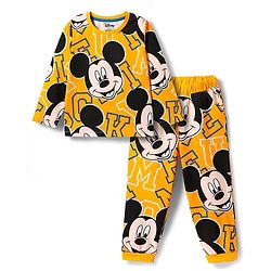 Pine Kids Disney Single Jersey Knit Full Sleeves Night Suit With Mickey Mouse Print - Yellow
