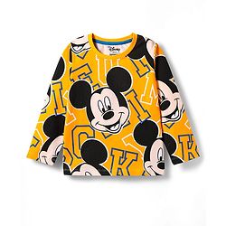 Pine Kids Disney Single Jersey Knit Full Sleeves Night Suit With Mickey Mouse Print - Yellow