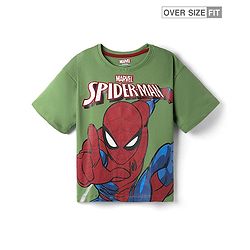 Pine Kids Marvel Single Jersey Knit Half Sleeve Drop Shoulder T-Shirt With Spider-man Graphic - Olive Green