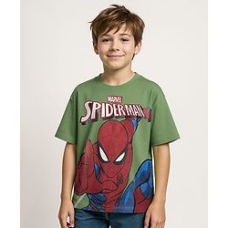 Pine Kids Marvel Single Jersey Knit Half Sleeve Drop Shoulder T-Shirt With Spider-man Graphic - Olive Green