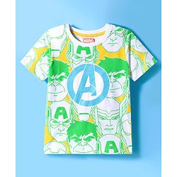 Pine Kids Marvel Single Jersey Knit Half Sleeves T-Shirt & Shorts Set With Avengers Print - Light Green