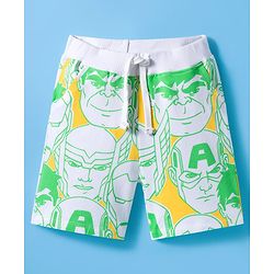 Pine Kids Marvel Single Jersey Knit Half Sleeves T-Shirt & Shorts Set With Avengers Print - Light Green