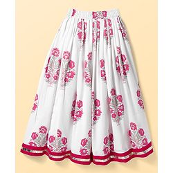 Pine Kids Woven Sleeveless Choli Lehenga  Set & Dupatta with Sequin Design & Floral Print -  Dark Pink