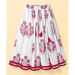 Pine Kids Woven Sleeveless Choli Lehenga  Set & Dupatta with Sequin Design & Floral Print -  Dark Pink