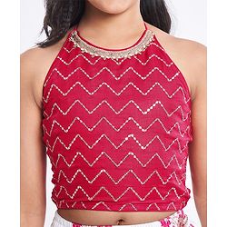 Pine Kids Woven Sleeveless Choli Lehenga  Set & Dupatta with Sequin Design & Floral Print -  Dark Pink