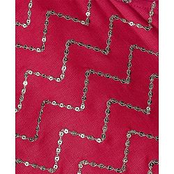 Pine Kids Woven Sleeveless Choli Lehenga  Set & Dupatta with Sequin Design & Floral Print -  Dark Pink