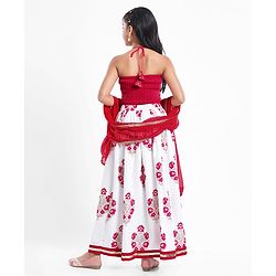 Pine Kids Woven Sleeveless Choli Lehenga  Set & Dupatta with Sequin Design & Floral Print -  Dark Pink