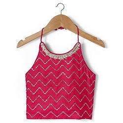 Pine Kids Woven Sleeveless Choli Lehenga  Set & Dupatta with Sequin Design & Floral Print -  Dark Pink