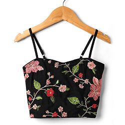 Pine Kids Woven Sleeveless Choli Lehenga Set With Floral Embroidery & Dupatta - Black