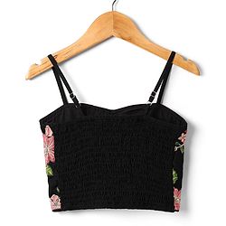 Pine Kids Woven Sleeveless Choli Lehenga Set With Floral Embroidery & Dupatta - Black