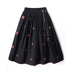 Pine Kids Woven Sleeveless Choli Lehenga Set With Floral Embroidery & Dupatta - Black