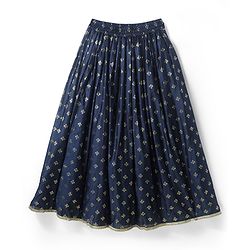 Pine Kids Woven Sleeveless Foil Printed Choli Lehenga Set with Dupatta & Sequin Detailing - Navy Blue